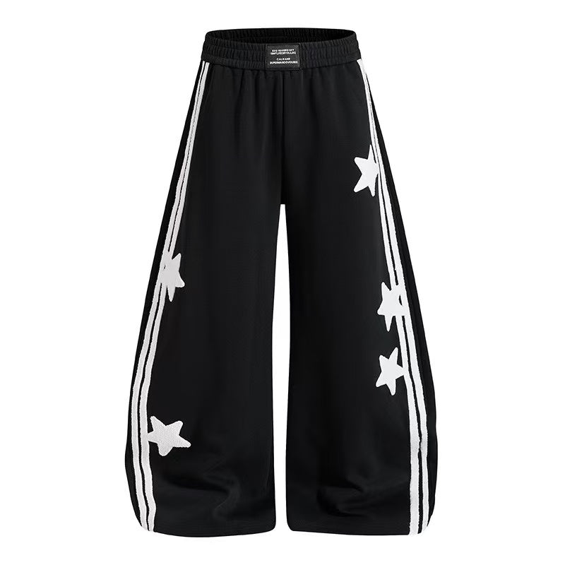 Chenille Star & Side Stripes Wide-Leg Sweatpants - OMYGOODS