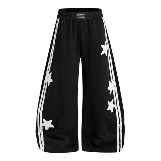 Chenille Star & Side Stripes Wide-Leg Sweatpants - OMYGOODS