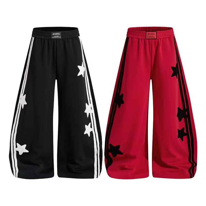 Chenille Star & Side Stripes Wide-Leg Sweatpants - OMYGOODS