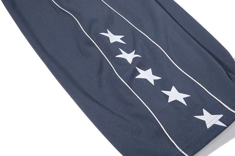 Cursive Text & Side Star Print Wide-Leg Sweatpants - OMYGOODS