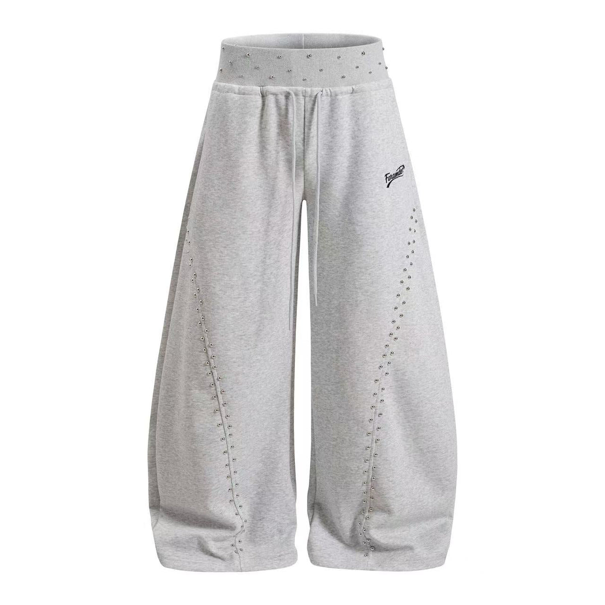 Rhinestone Studded Side Seam Arc Wide-Leg Sweatpants - OMYGOODS