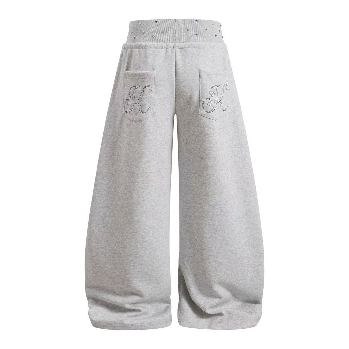 Rhinestone Studded Side Seam Arc Wide-Leg Sweatpants - OMYGOODS