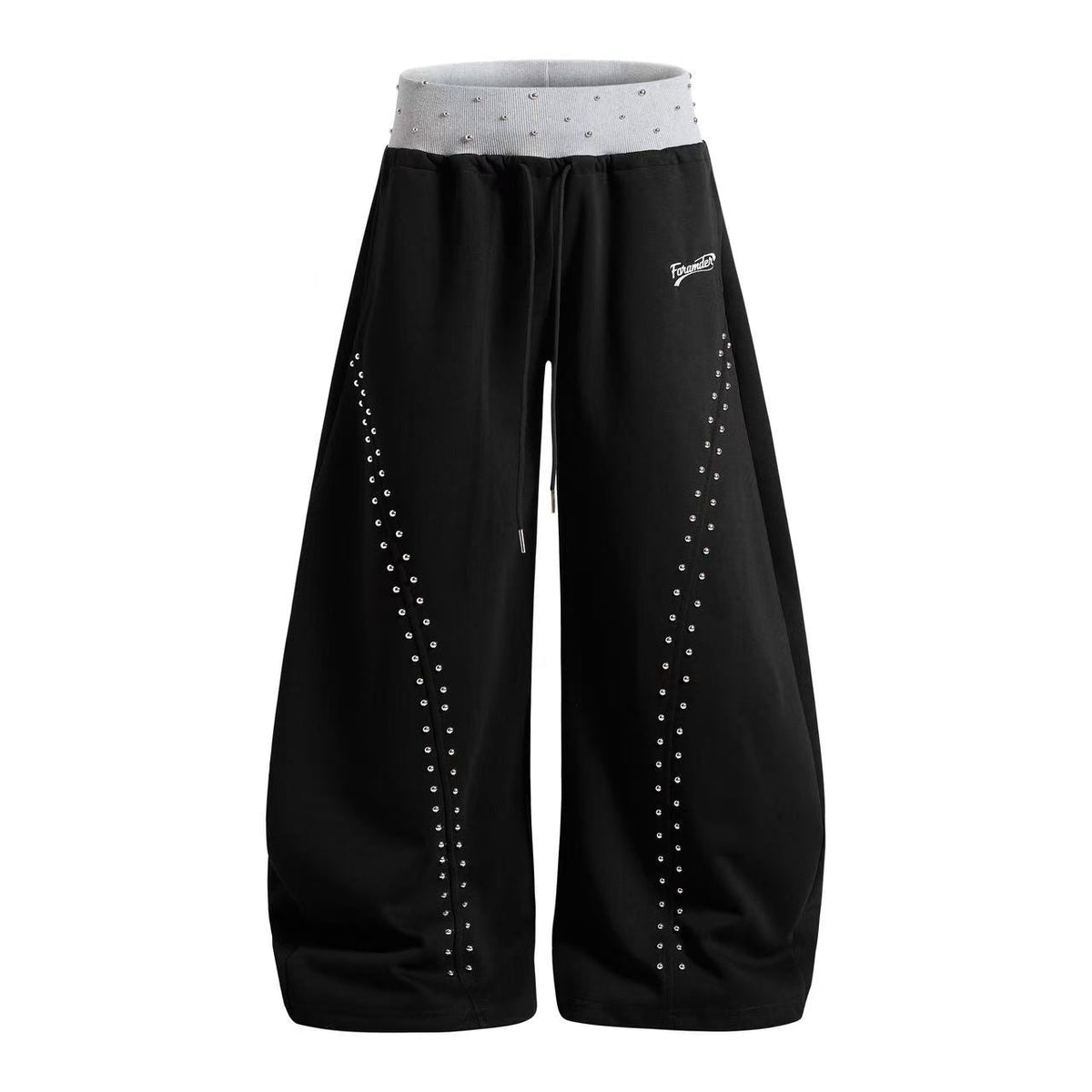 Rhinestone Studded Side Seam Arc Wide-Leg Sweatpants - OMYGOODS
