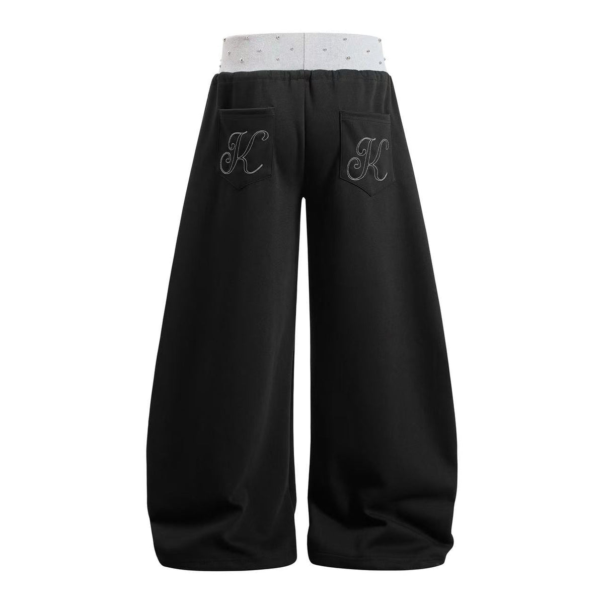 Rhinestone Studded Side Seam Arc Wide-Leg Sweatpants - OMYGOODS
