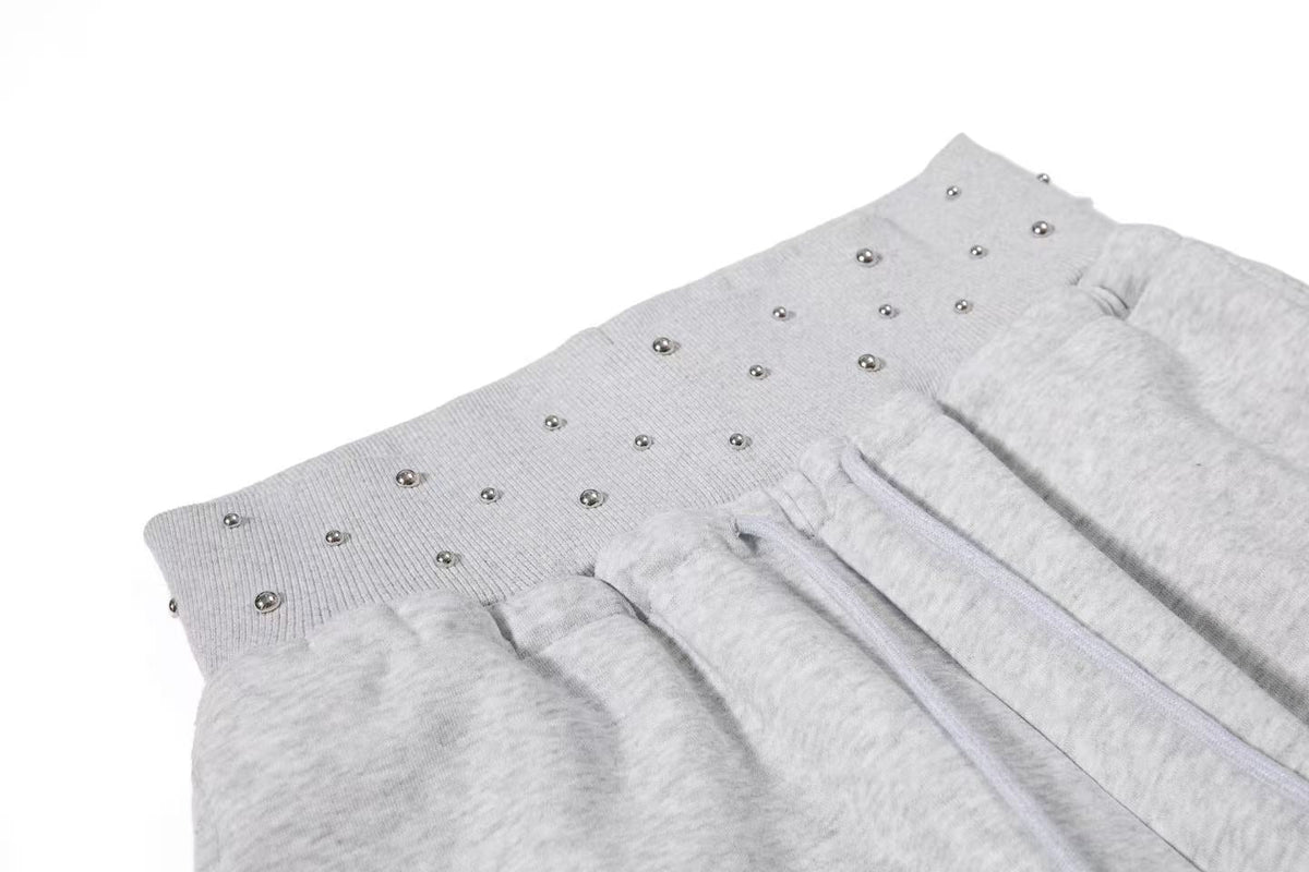 Rhinestone Studded Side Seam Arc Wide-Leg Sweatpants - OMYGOODS