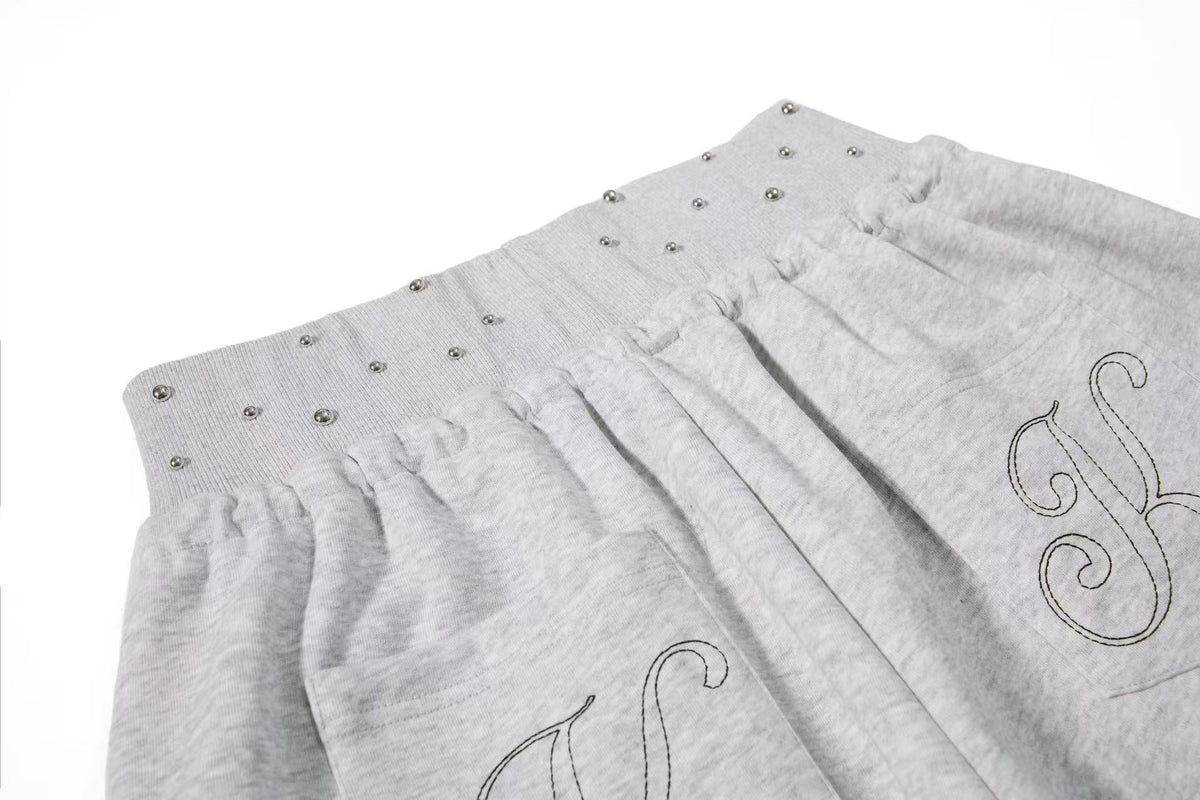 Rhinestone Studded Side Seam Arc Wide-Leg Sweatpants - OMYGOODS