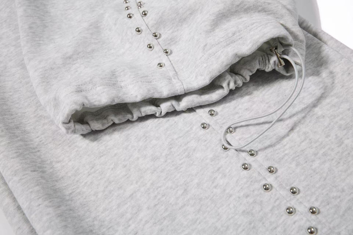 Rhinestone Studded Side Seam Arc Wide-Leg Sweatpants - OMYGOODS