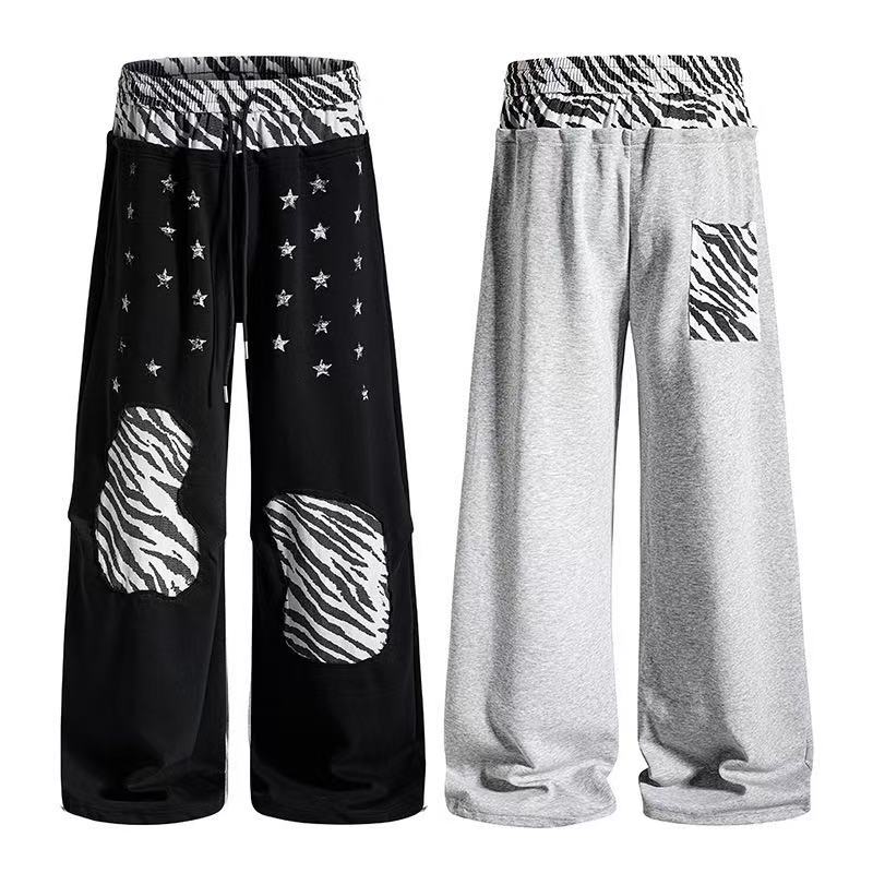 Zebra Patches & Star Print Wide-Leg Sweatpants - OMYGOODS