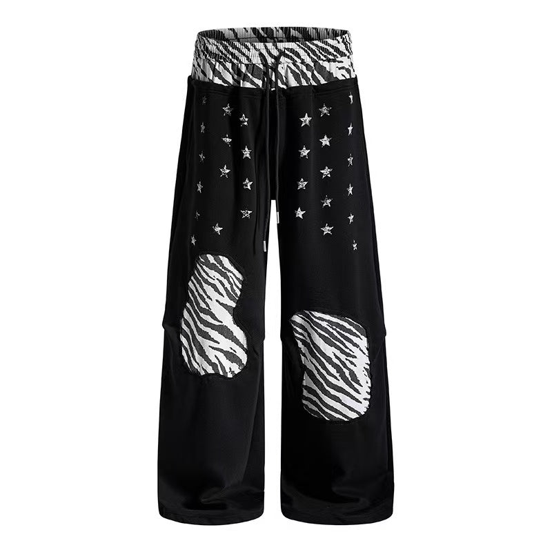 Zebra Patches & Star Print Wide-Leg Sweatpants - OMYGOODS