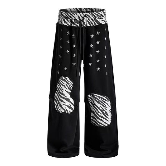 Zebra Patches & Star Print Wide-Leg Sweatpants - OMYGOODS