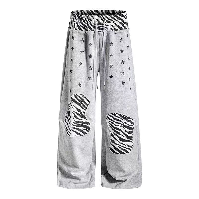 Zebra Patches & Star Print Wide-Leg Sweatpants - OMYGOODS