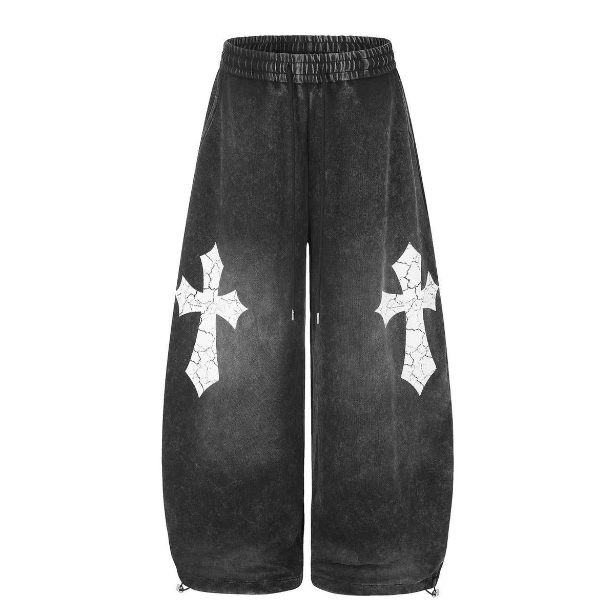 Washed Cracked Cross Baggy Wide-Leg Sweatpants - OMYGOODS