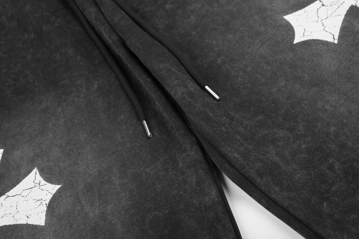 Washed Cracked Cross Baggy Wide-Leg Sweatpants - OMYGOODS