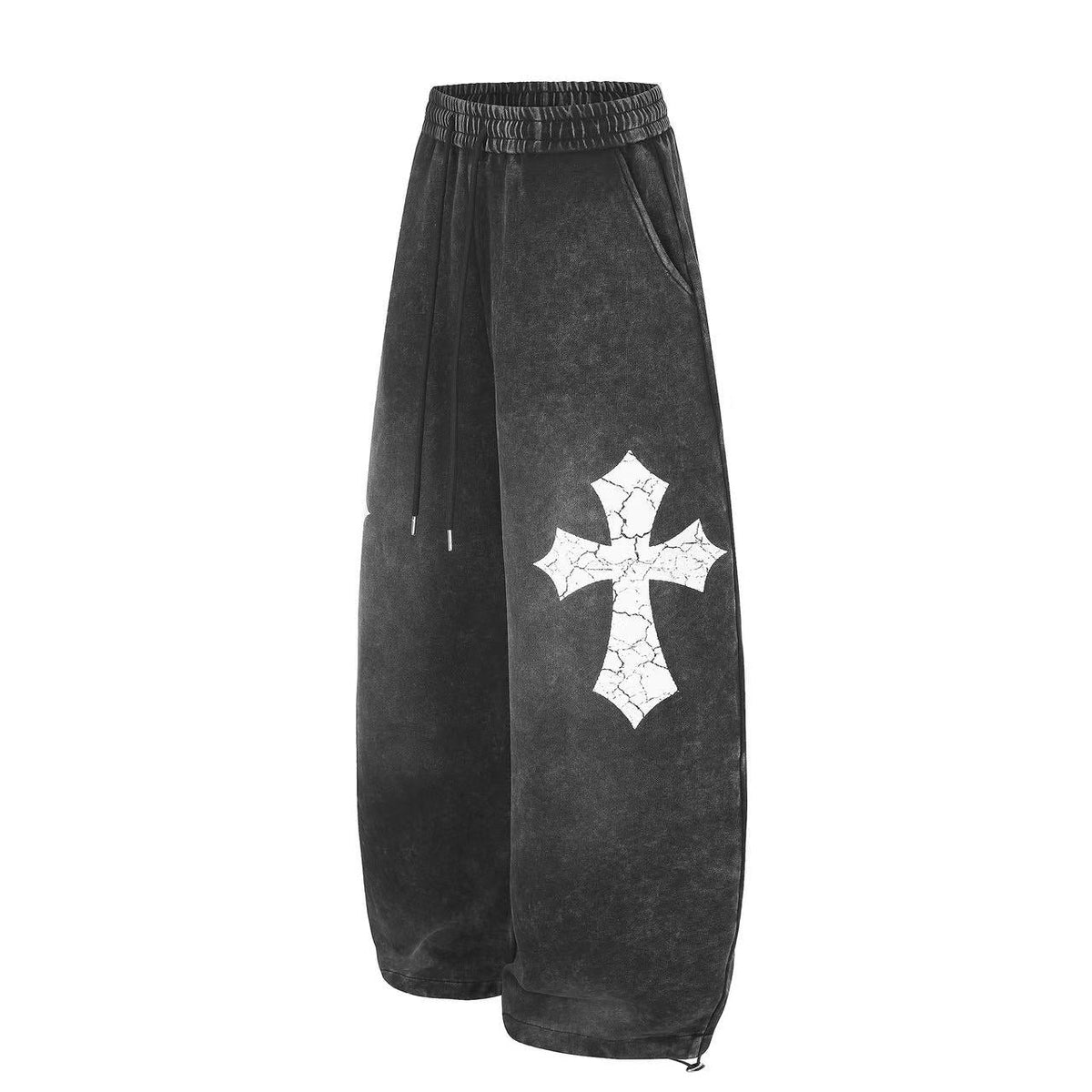 Washed Cracked Cross Baggy Wide-Leg Sweatpants - OMYGOODS