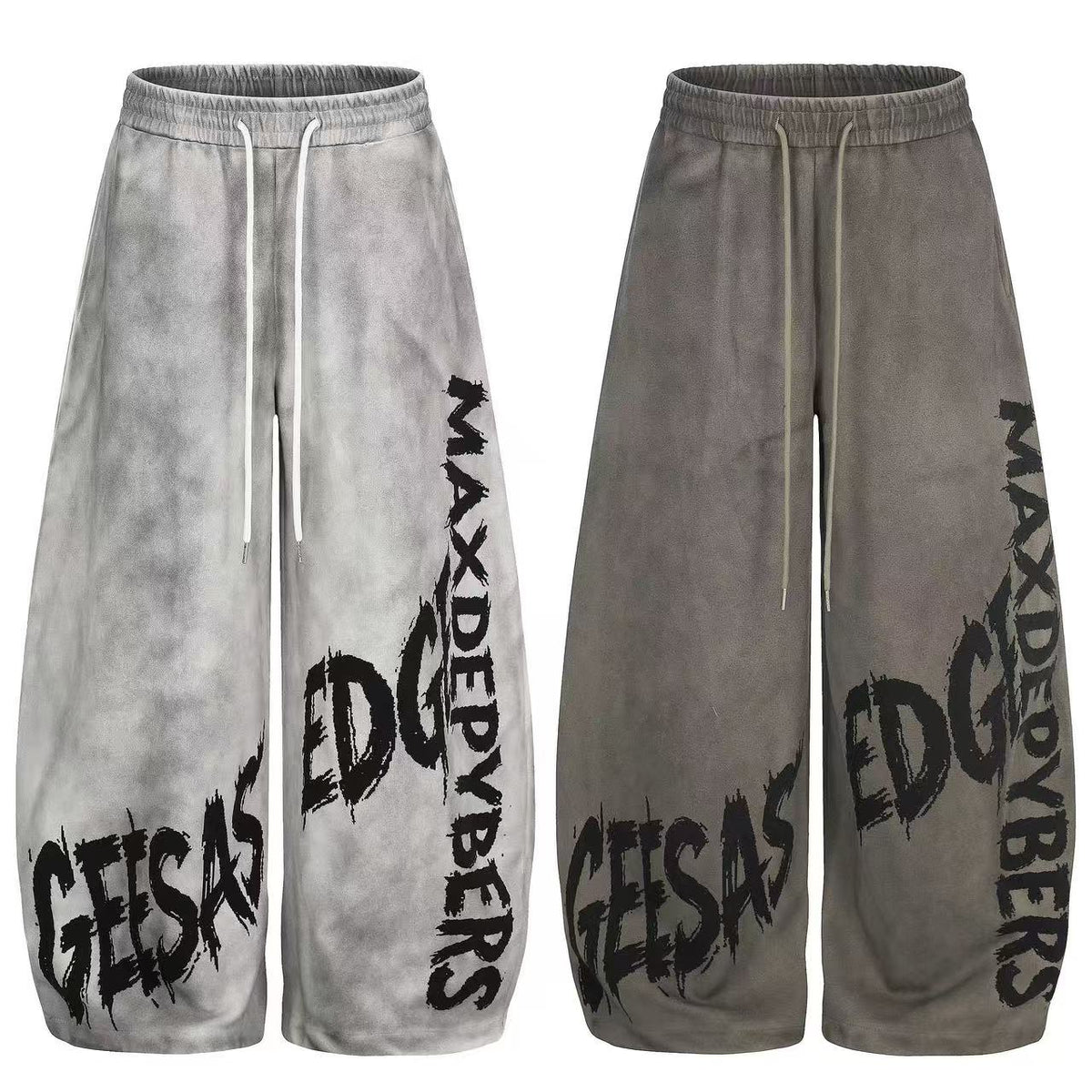 Wash Grunge Brush Letter Print Wide-Leg Sweatpants - OMYGOODS