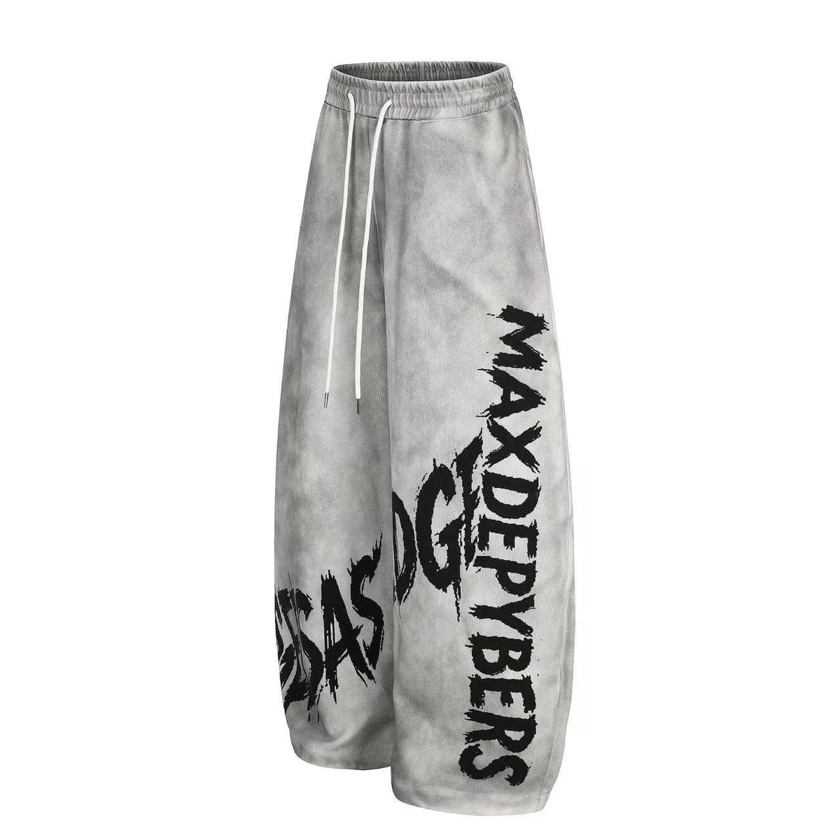 Wash Grunge Brush Letter Print Wide-Leg Sweatpants - OMYGOODS