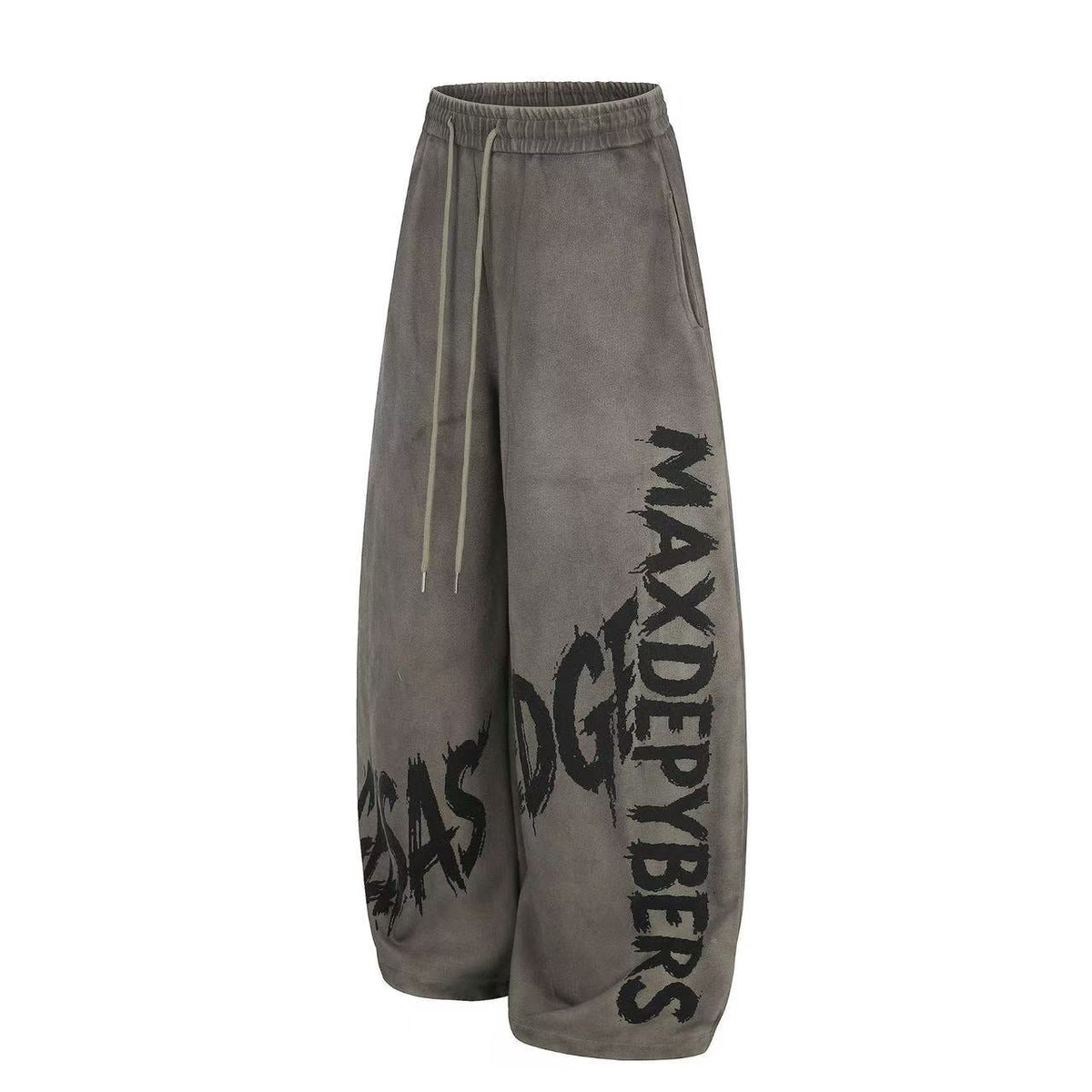 Wash Grunge Brush Letter Print Wide-Leg Sweatpants - OMYGOODS