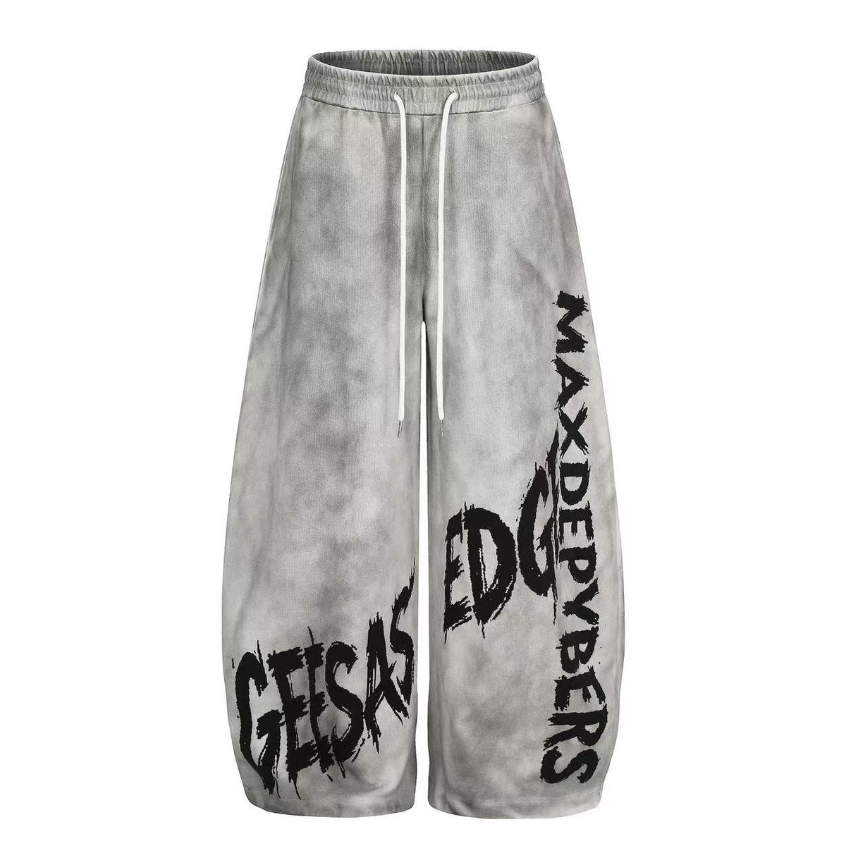 Wash Grunge Brush Letter Print Wide-Leg Sweatpants - OMYGOODS