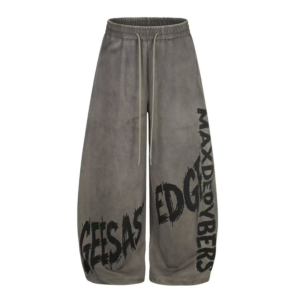 Wash Grunge Brush Letter Print Wide-Leg Sweatpants - OMYGOODS