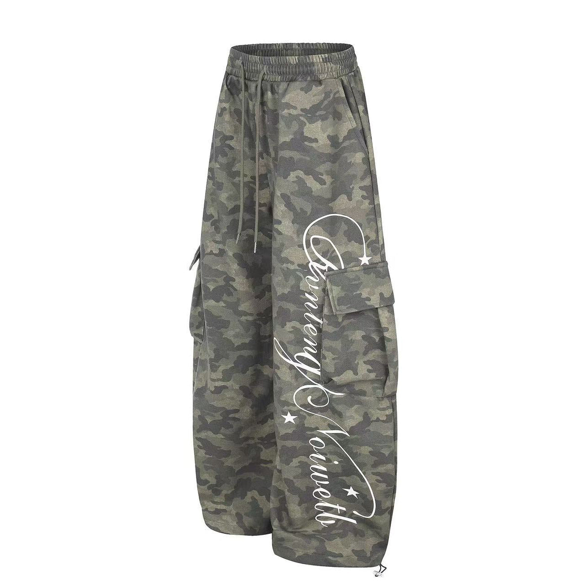 Camo Cursive Script Print Wide-Leg Sweatpants - OMYGOODS