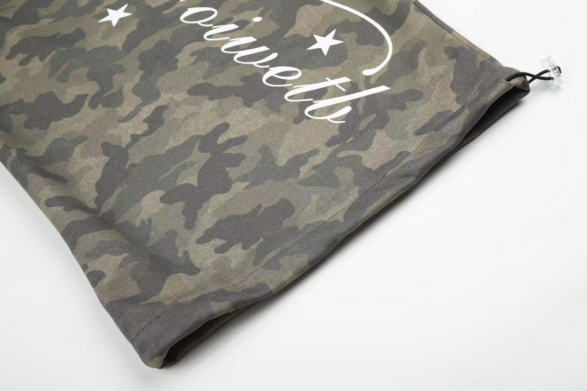 Camo Cursive Script Print Wide-Leg Sweatpants - OMYGOODS