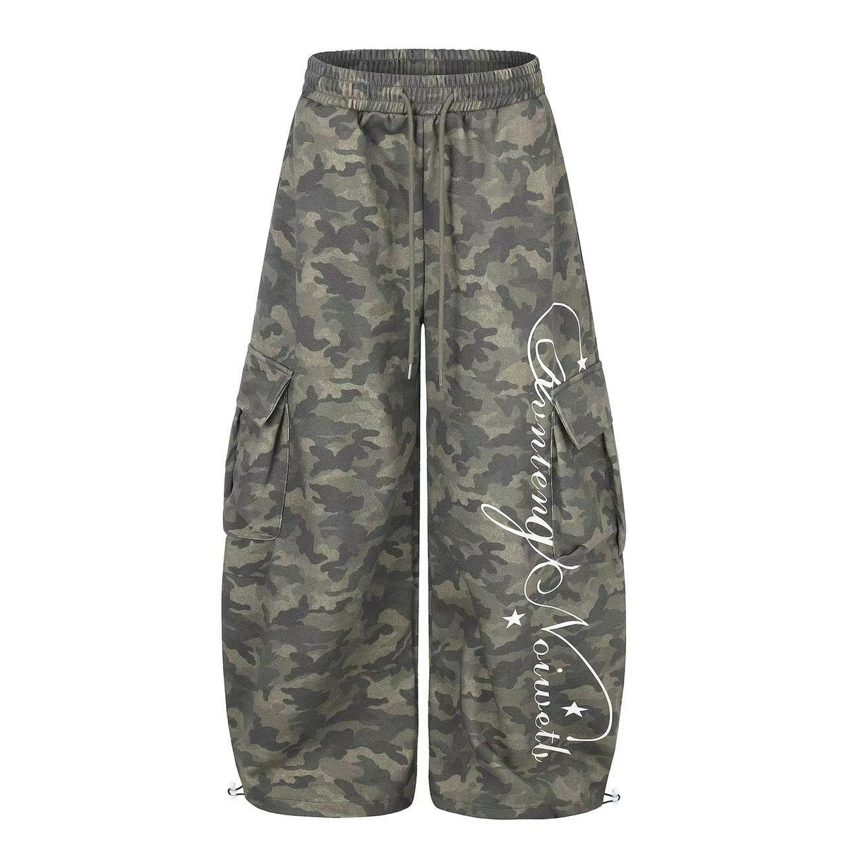 Camo Cursive Script Print Wide-Leg Sweatpants - OMYGOODS