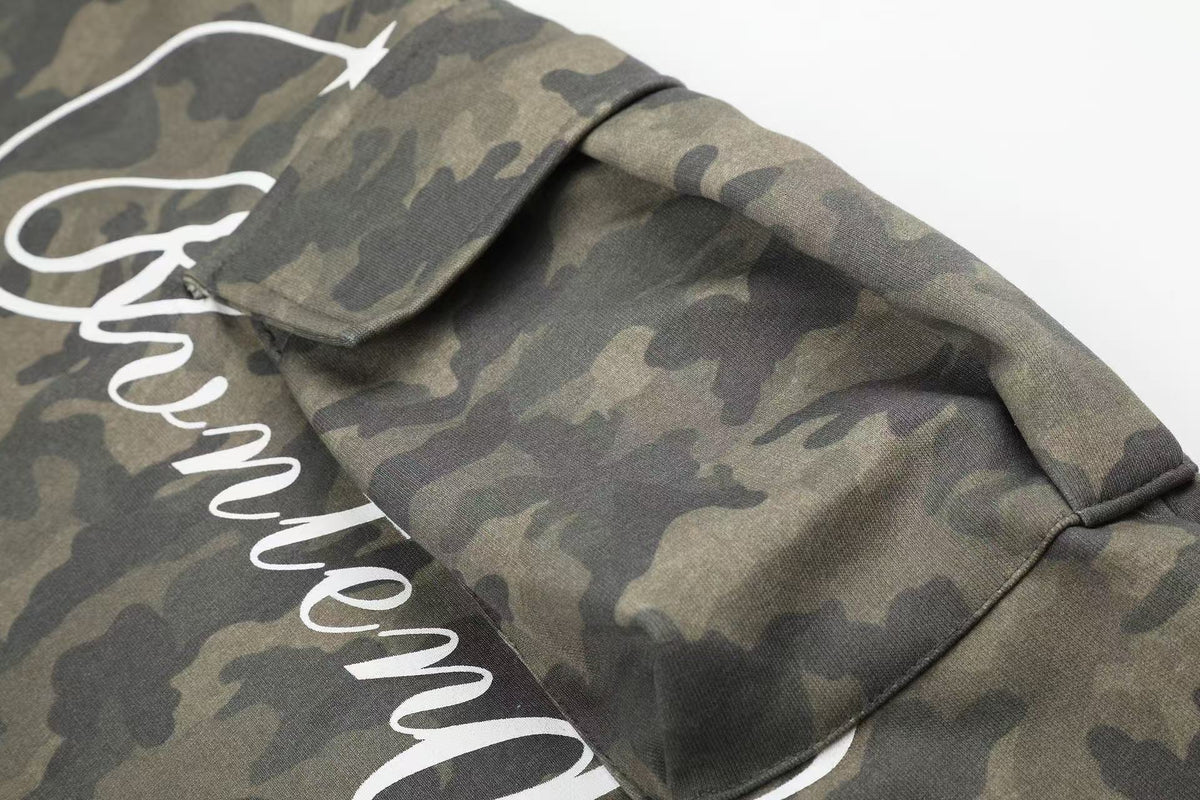 Camo Cursive Script Print Wide-Leg Sweatpants - OMYGOODS