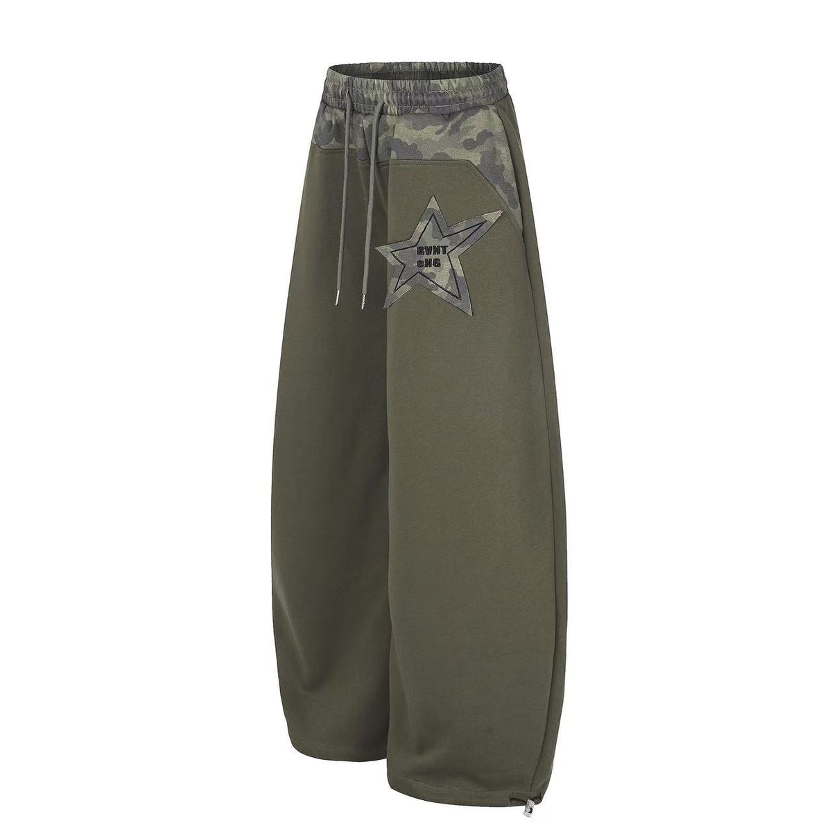 Color Block Camo Waist Yoke & Star Patch Wide-Leg Sweatpants - OMYGOODS