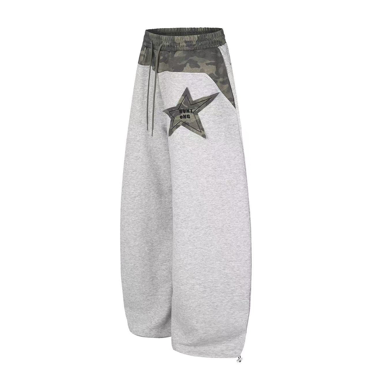 Color Block Camo Waist Yoke & Star Patch Wide-Leg Sweatpants - OMYGOODS
