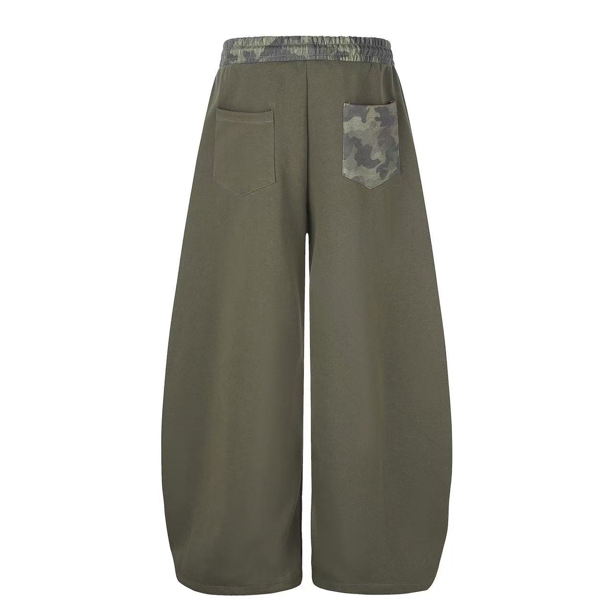 Color Block Camo Waist Yoke & Star Patch Wide-Leg Sweatpants - OMYGOODS