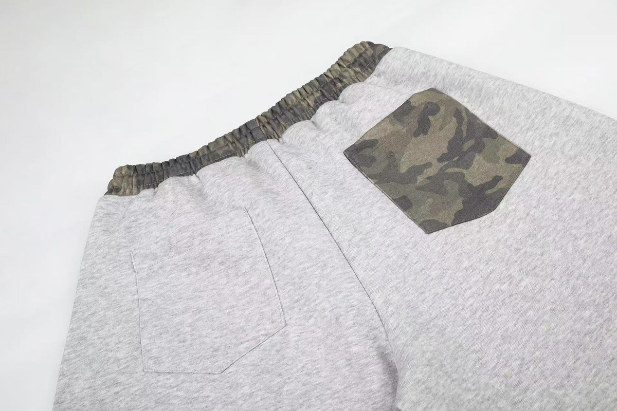 Color Block Camo Waist Yoke & Star Patch Wide-Leg Sweatpants - OMYGOODS
