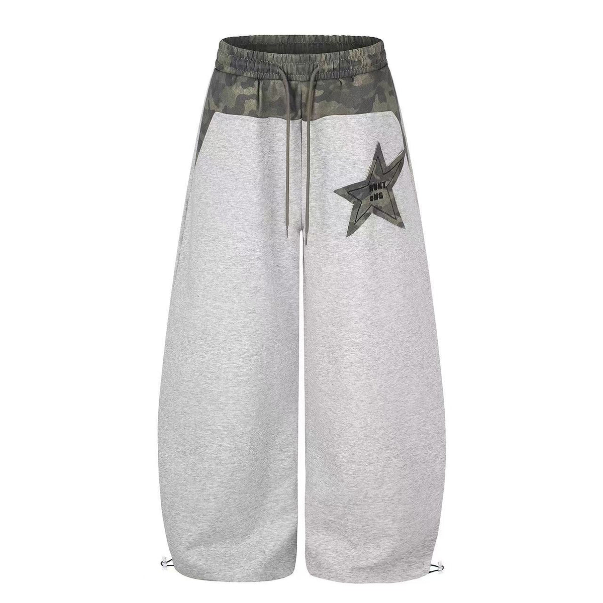 Color Block Camo Waist Yoke & Star Patch Wide-Leg Sweatpants - OMYGOODS