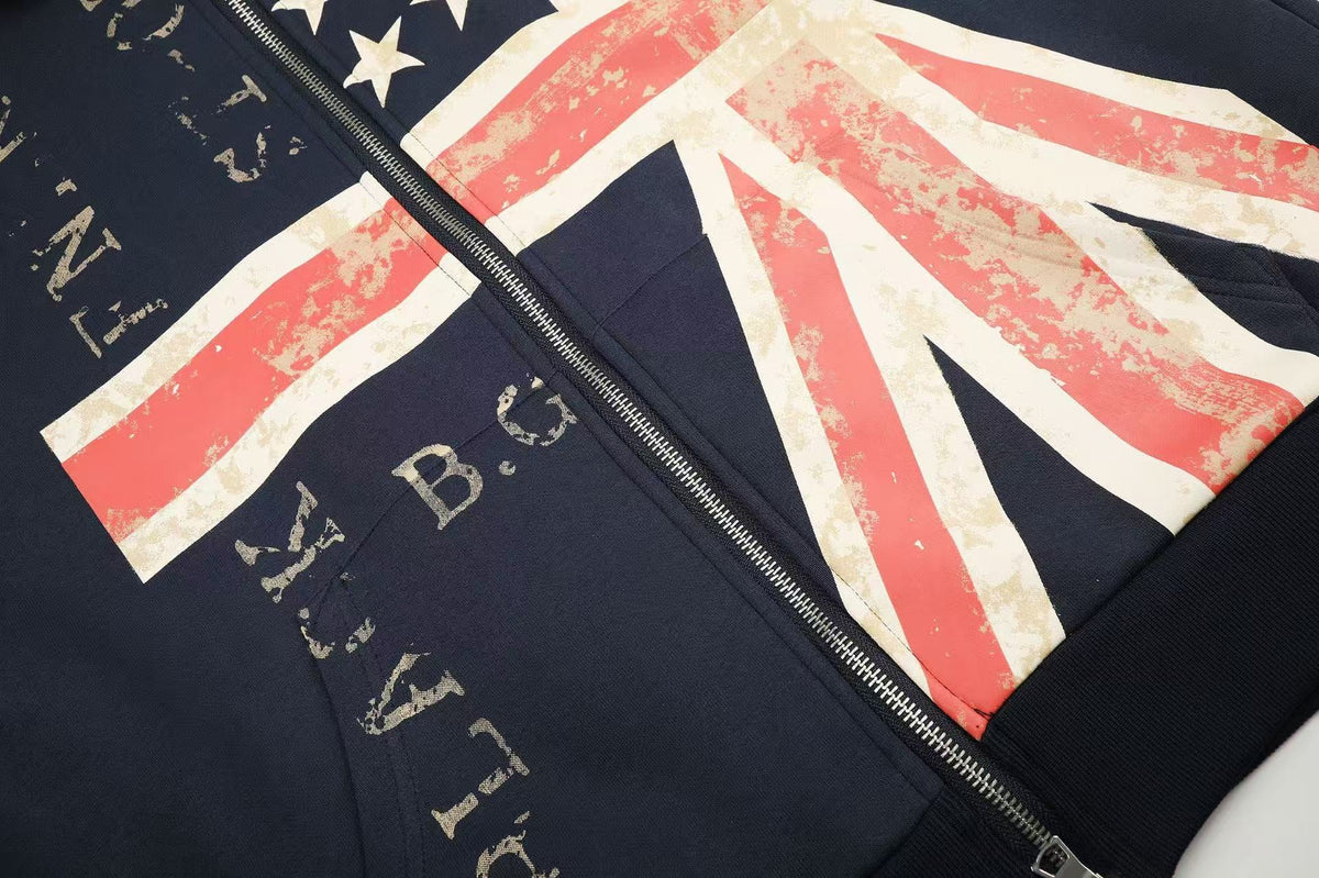 Vintage Union Flag Faux Fur Zip Up Hooded - OMYGOODS