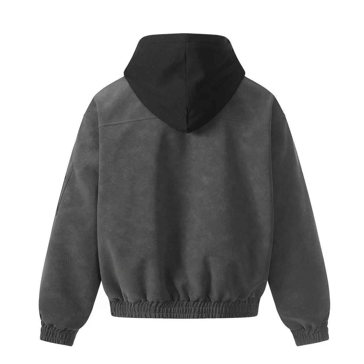 Fleur-de-lis Embroidery Detachable Hood Faux Leather Bomber Jacket