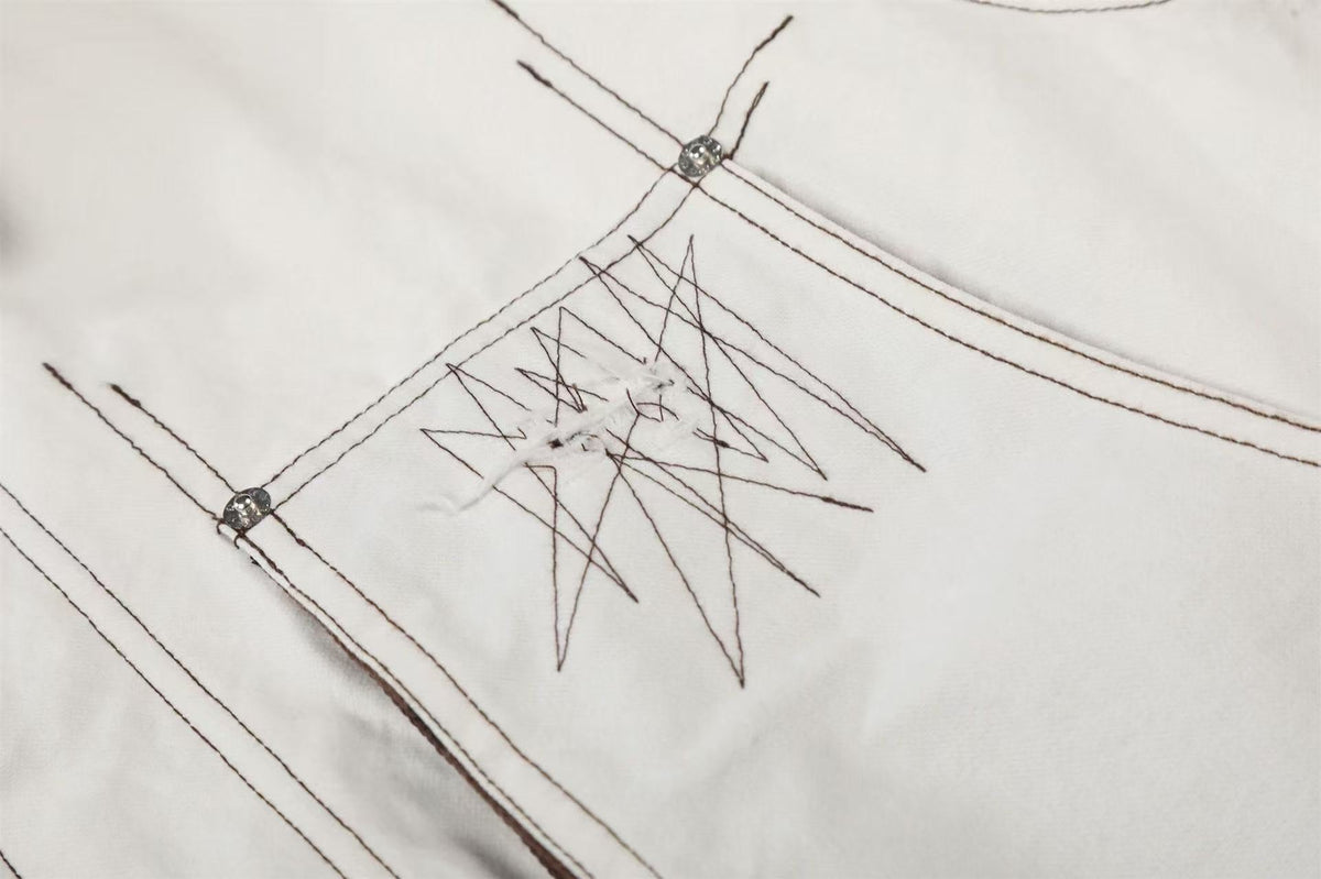 Contrast Leather Collar Stitched Line Workwear Bomber Jacket - OMYGOODS