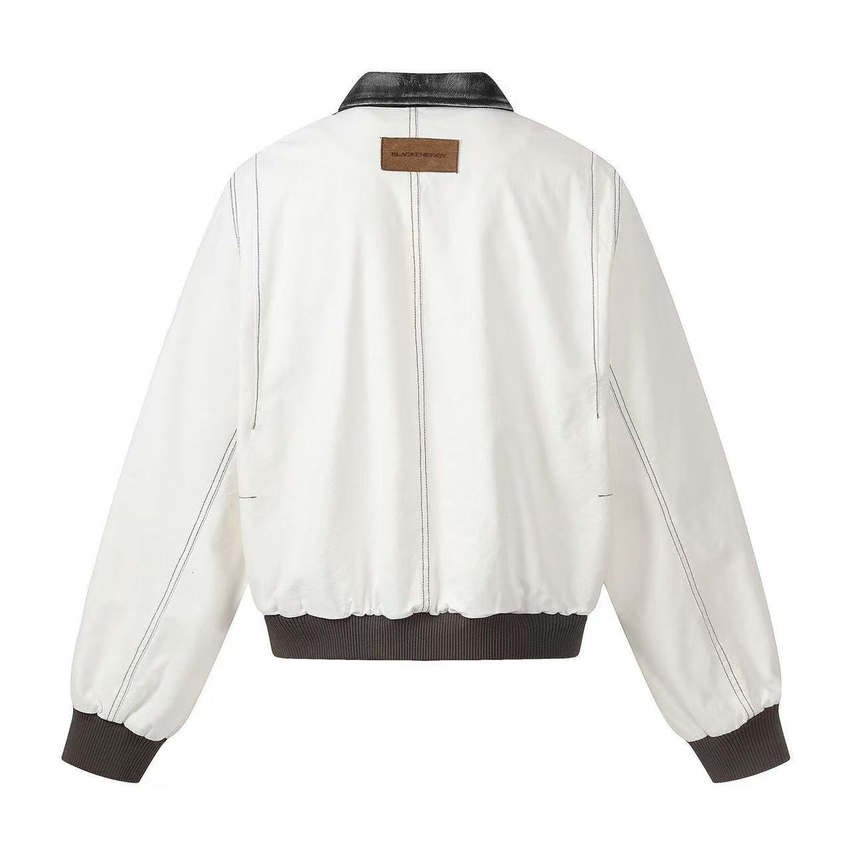 Contrast Leather Collar Stitched Line Workwear Bomber Jacket - OMYGOODS