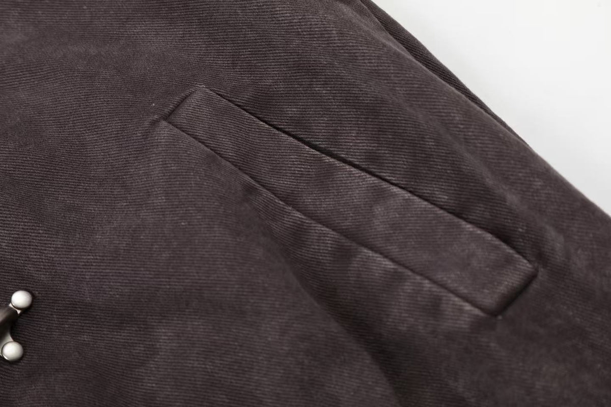 Washed Vintage Metal Buckle Hooded Cropped Jacket - OMYGOODS
