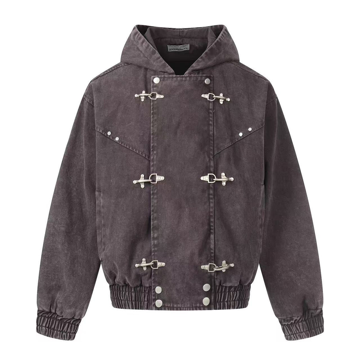 Washed Vintage Metal Buckle Hooded Cropped Jacket - OMYGOODS