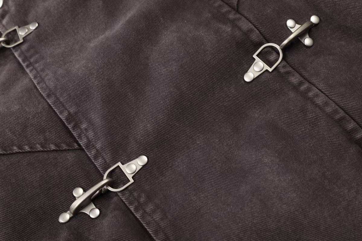 Washed Vintage Metal Buckle Hooded Cropped Jacket - OMYGOODS