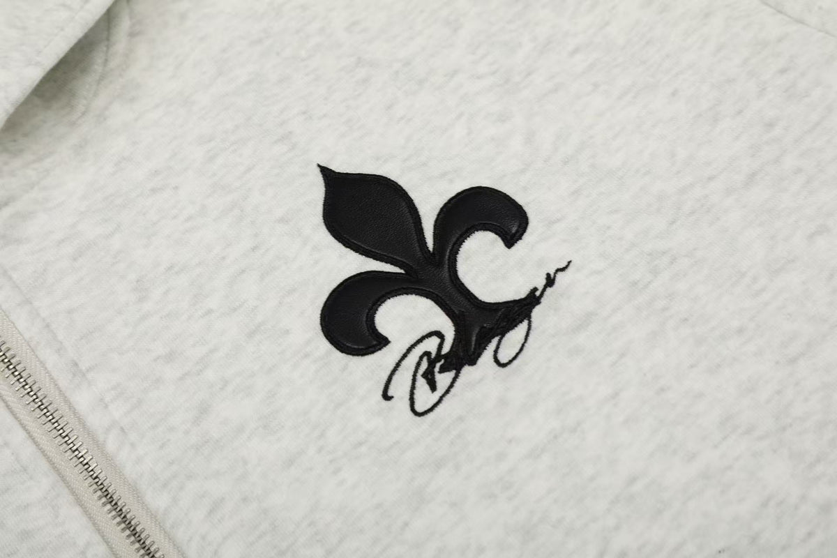 Cross & Fleur-de-lis Patch Full Zip Hoodie - OMYGOODS