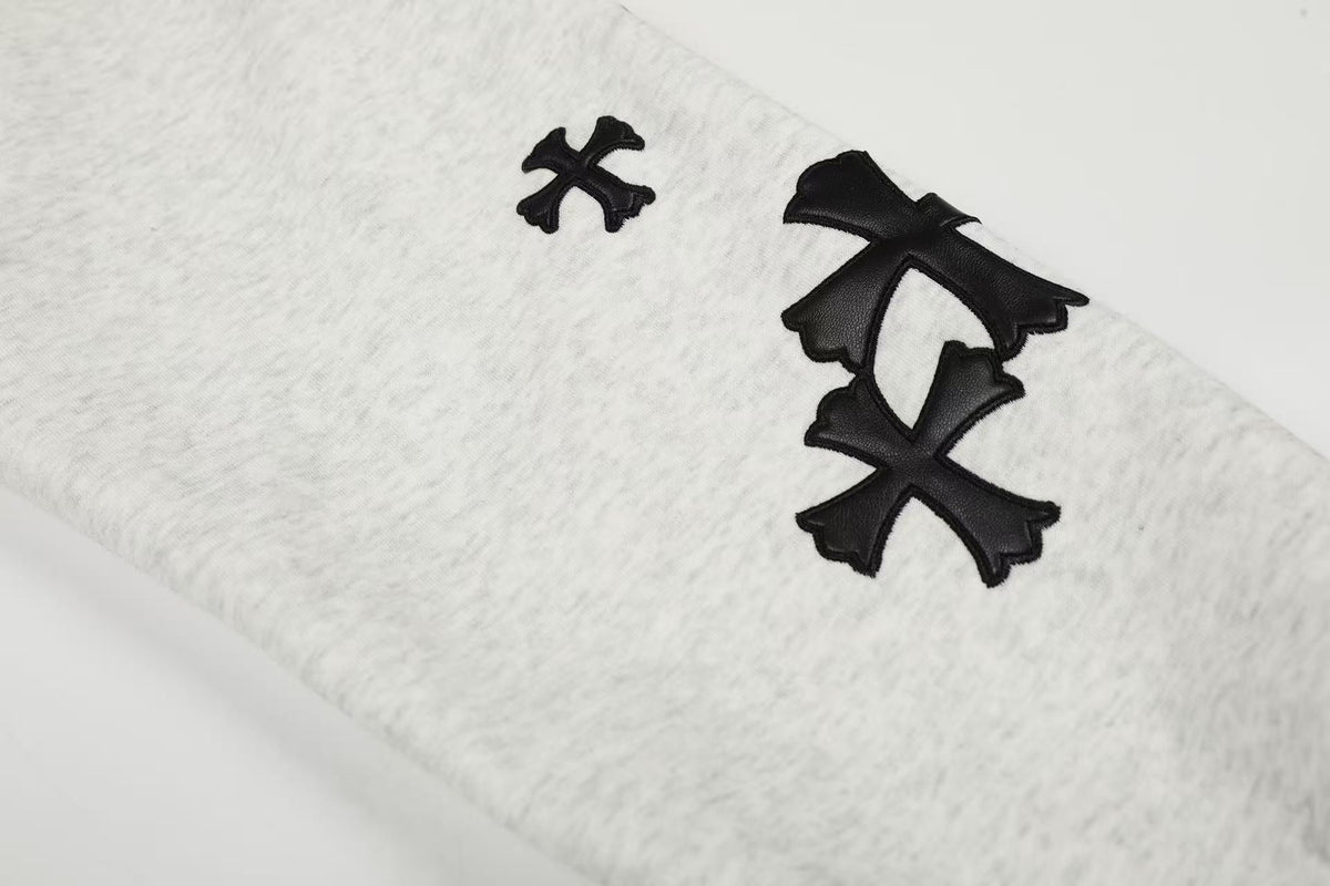 Cross & Fleur-de-lis Patch Full Zip Hoodie - OMYGOODS