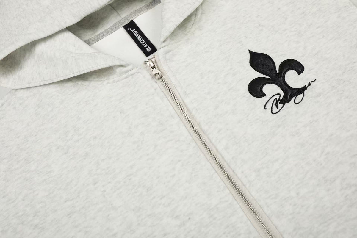Cross & Fleur-de-lis Patch Full Zip Hoodie - OMYGOODS