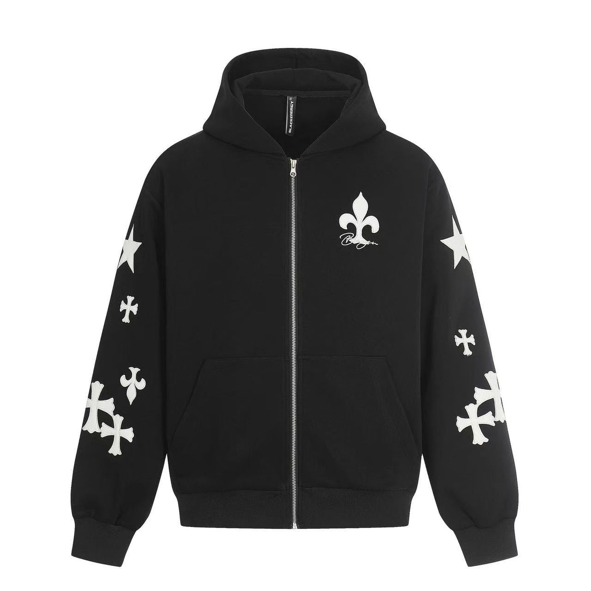 Cross & Fleur-de-lis Patch Full Zip Hoodie - OMYGOODS