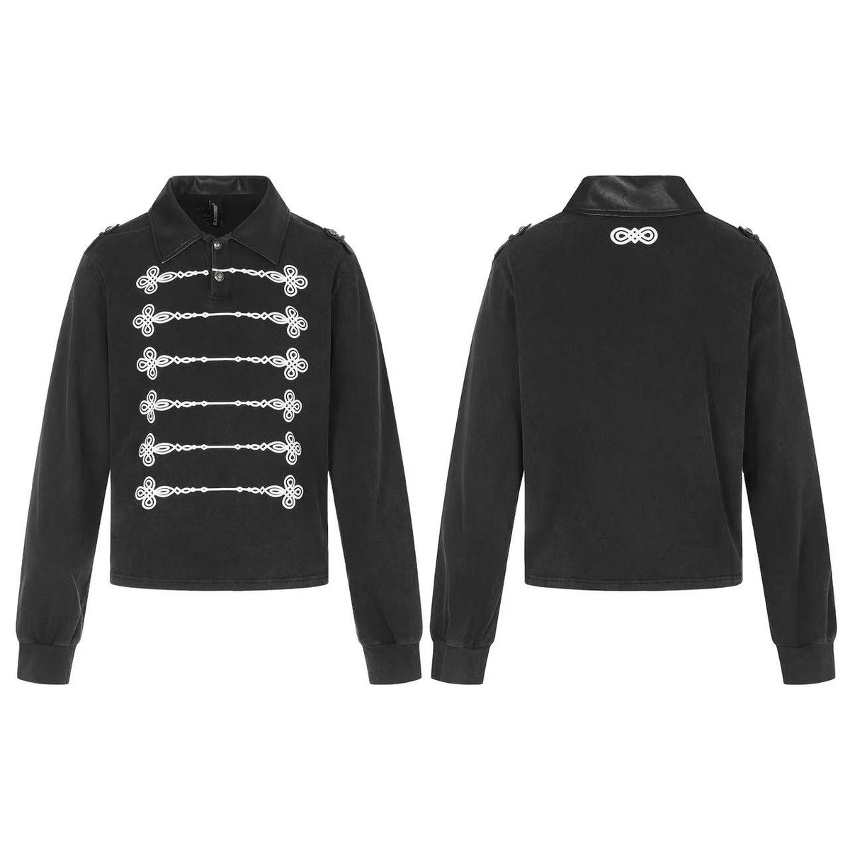 Wash Military Rope Print Long Sleeve Polo - OMYGOODS