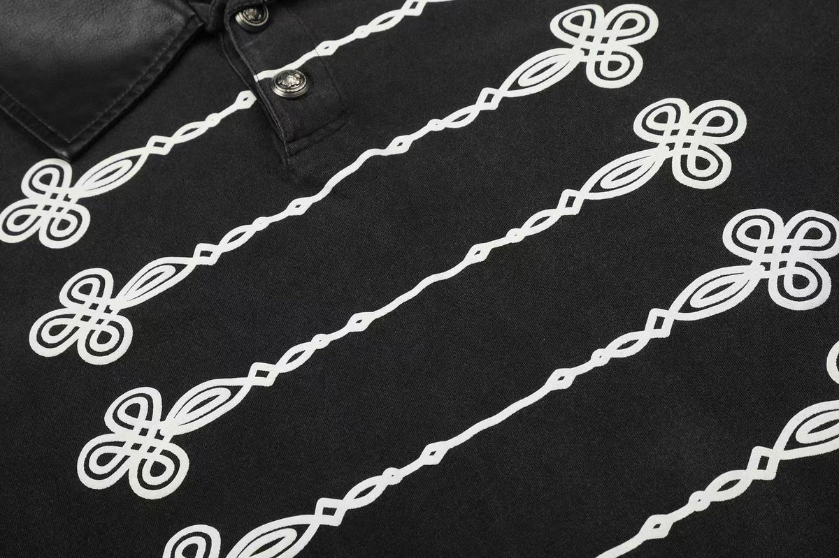 Wash Military Rope Print Long Sleeve Polo - OMYGOODS