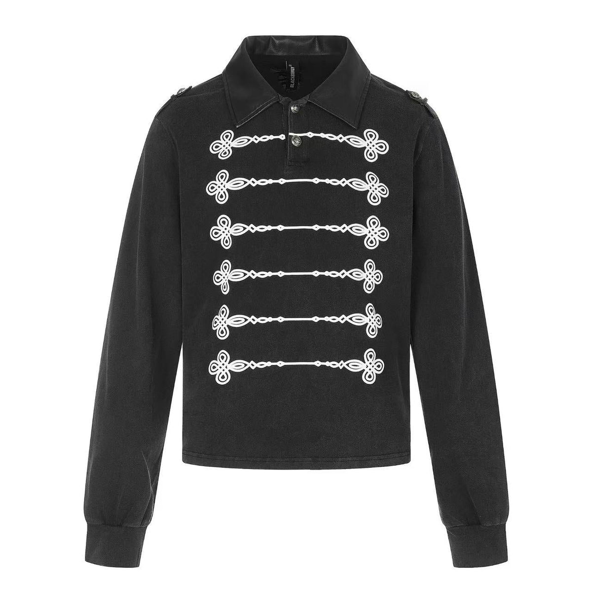 Wash Military Rope Print Long Sleeve Polo - OMYGOODS