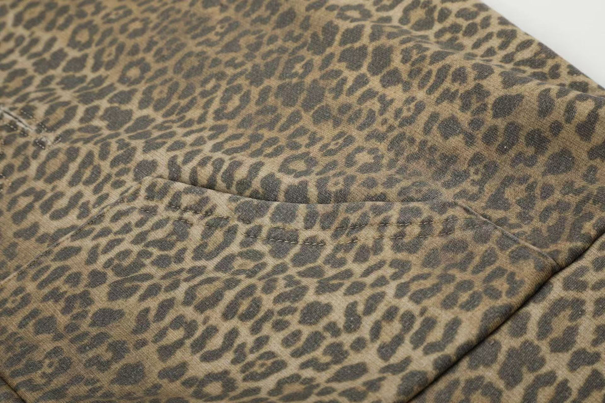 Vintage Leopard Print Distressed Letter Graphic Zip-Up Hoodie, OMYGOODS