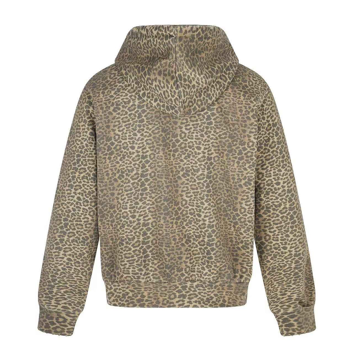 Vintage Leopard Print Distressed Letter Graphic Zip-Up Hoodie,