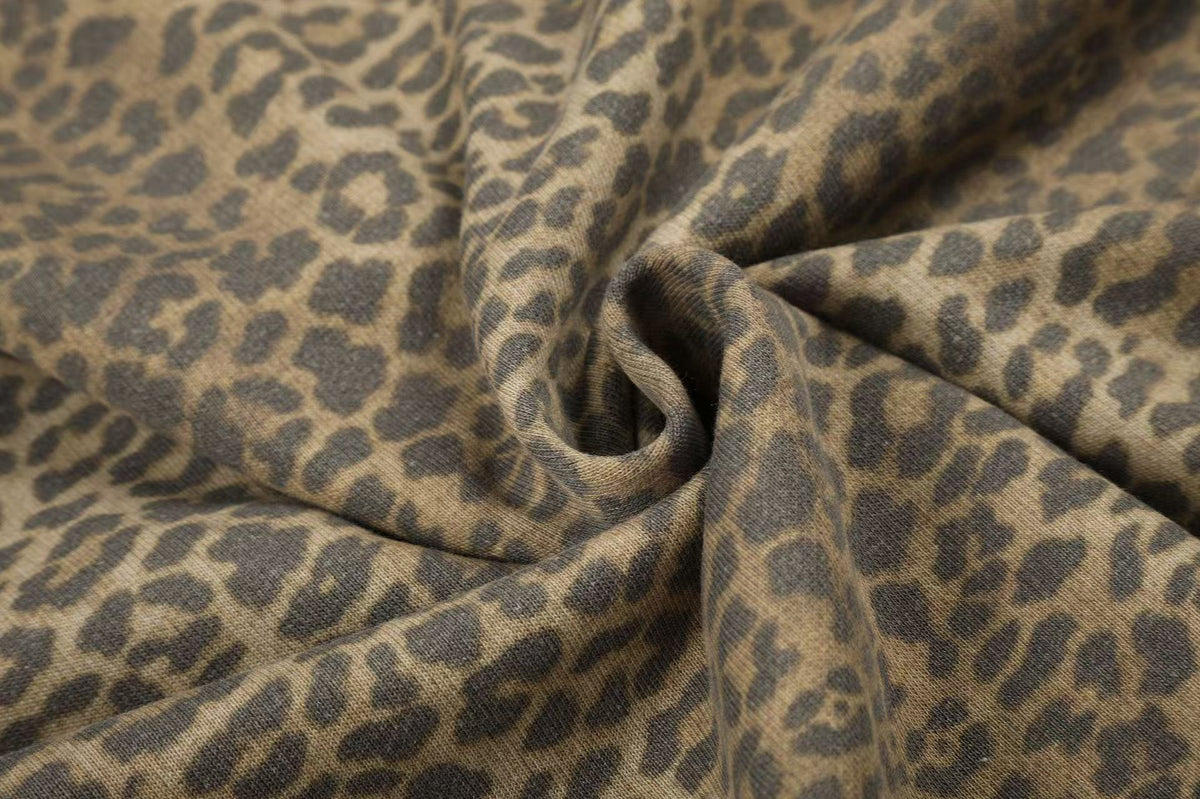 Vintage Leopard Print Distressed Letter Graphic Zip-Up Hoodie, OMYGOODS