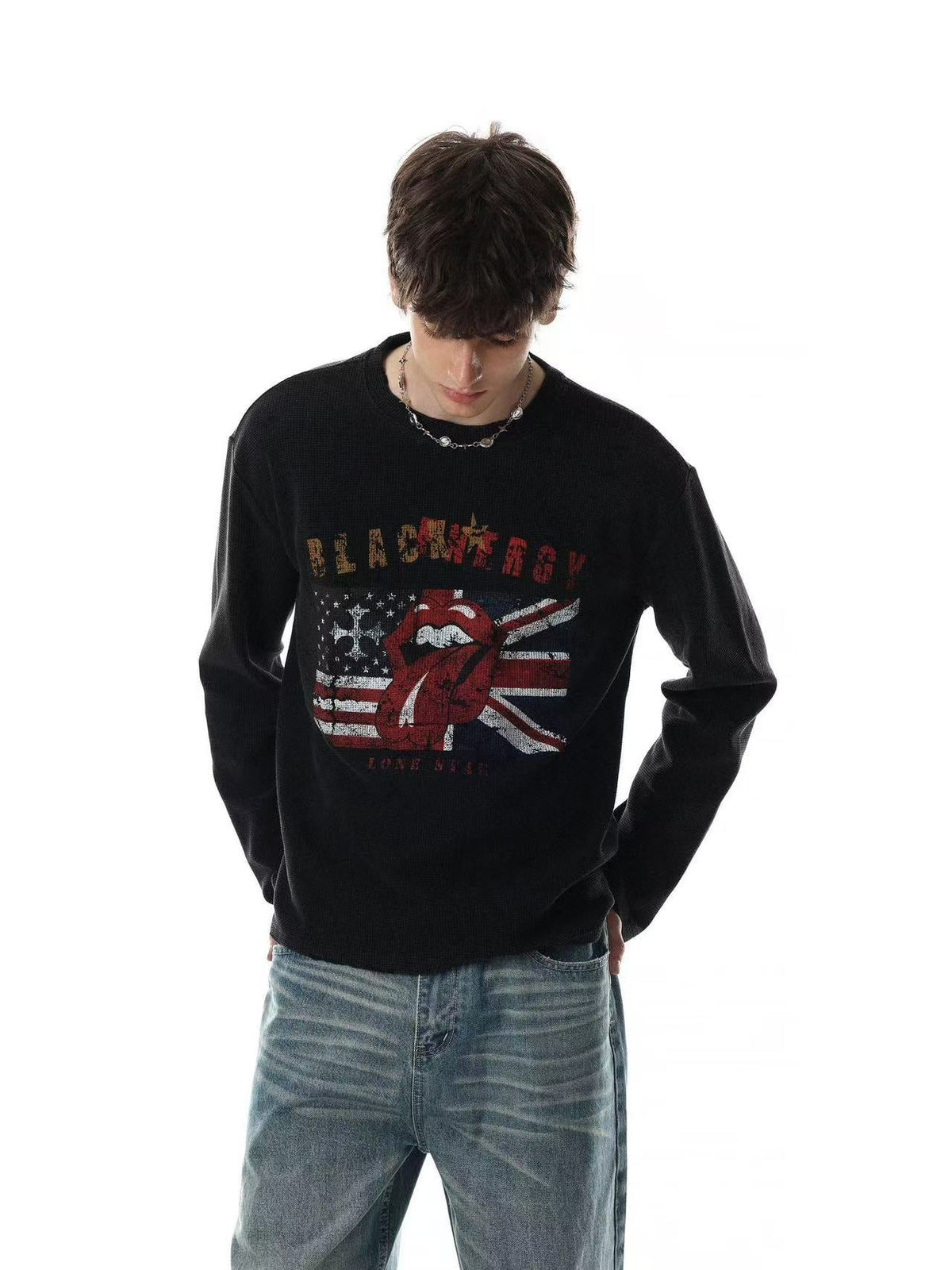 Vintage Flag Tongue Waffle Long Sleeve - OMYGOODS